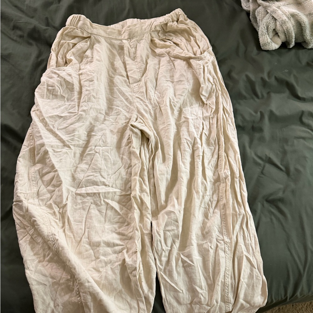 Free People Natural Linen-Blend Relaxed Pants